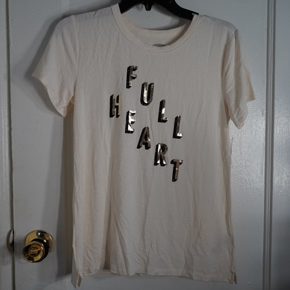 OLD NAVY "FULL HEART" CREAM T SHIRT SIZE M - Picture 1 of 5